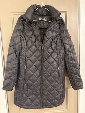 Michael Kors Quilted Long Puffer Coat - Charcoal Gray